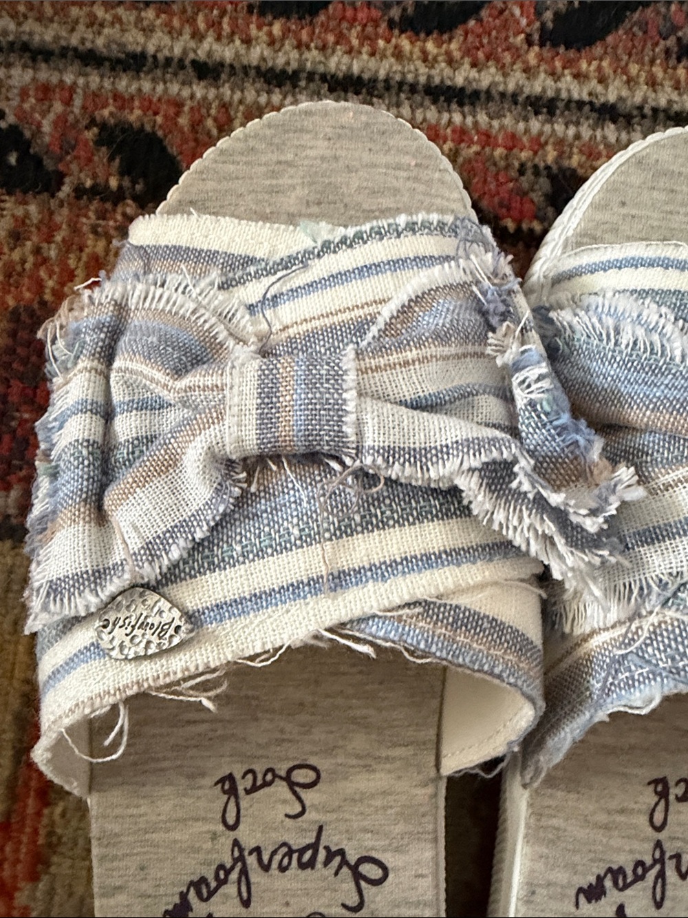 Blowfish Light Blue & White Striped Frayed Slide Sandals - Picture 3 of 7